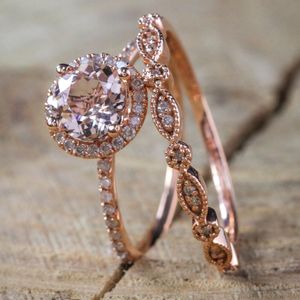 Cubicic Zirconia Diamond Ring Set Rose Gold Crystal Ring Combine Кольца Обручальное кольцо Ювелирные Изделия Женщины Кольца Мода DFF1891