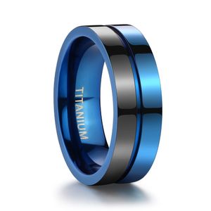 7mm homens azul e preto moda titânio anel polido banda de casamento anéis de noivado presentes de natal homme