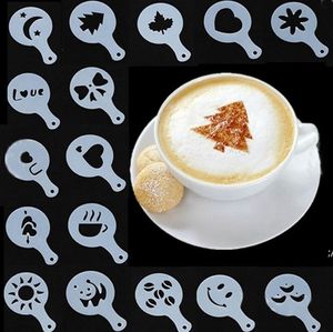16 pçs / conjunto de café de café estêncil cappuccino flores filtro barista cafeteira molde spray arte de fabrico de gatemeria DIY ferramentas RRE13200