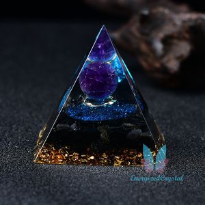 Blauer Obsidian großhandel-Magic Orgonite Pyramiden Dekor Amethyst Crystal Kugel Blau Kristall Obsidian Orgone