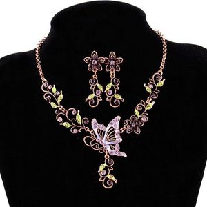 Earrings & Necklace Butterfly Flower Jewelry Sets For Women Crystal Bridal Vintage Jewellery Set CF2527