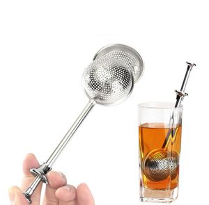 Tea Strainer Ball Push Teas Infuser Loose Leaf Herbal Teaspoon Strainers Filter Diffuser Home Kitchen Bar Drinkware Stainless SN2521