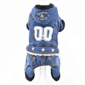 est Design Warm Dog Jeans Thickening Four Legs Pet Clothes for Autumn and Winter Denim Fabric Dog Jumpsuits Supplies for Pets 211106