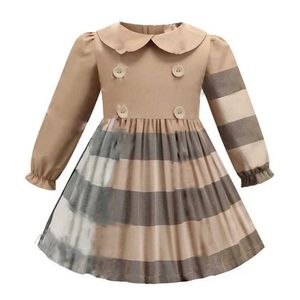 Luxusmarken Kleider für Baby Mädchen Frühling Langarm Princess Kariertes Kleid für Kinder Großhandel Kinder Boutique Kleidung Q0716