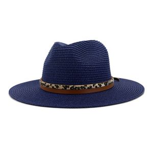 New Sun bonés Homens Mulheres Leopard Band Chapéu de Palha Casual Grande Brim Luxo Sólido Fascinator Vintage Azul Khaki Preto Verão Mulheres Chapéu