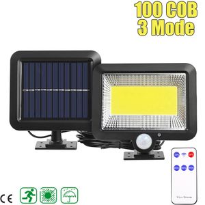 Luzes solares solares divididas ao ar livre 100cob 120cob 128cob 160cob 3 Modos Sensor de movimento à prova d'água Luz com controle remoto para o caminho do jardim