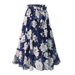 JAYCOSIN Fashion Long Skirts for Women Elegant Plus Size Lace up Printed Flexible High Waist A-shaped Beach Casual Skirts Jul05 210315