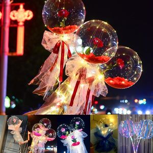 LED String Light DIY Rose Flower Bobo Balloons Illuminazione fata con bastoncini Palloncini bouquet trasparenti per decorazioni per feste di matrimonio con palloncini