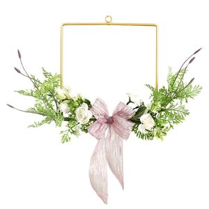 Wholesale nursery wall flowers for sale - Group buy Floral Hoop Wreath Garland Artificial Rose Flowers Iron Hanging Hoop Wreath for Wedding Nursery Wall Window Decor