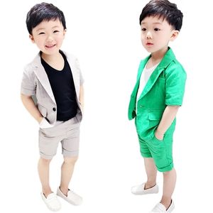 Meninos trajes formais de verão Blazer de manga curta + shorts 2 pcs Crianças Crianças Conjuntos de roupas de casamento de Prom desempenho 211025