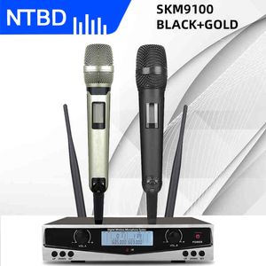 NTBD SKM9100 Stage Prestanda Hem KTV Högkvalitativ UHF Professionellt Dual Wireless Microphone System Dynamiskt långt avstånd