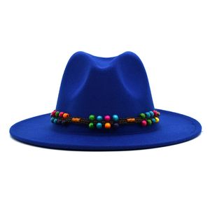 Новая осень зима женщин шерсть федора шляпа сплошной цвет широкий краевые джазовые колпачки мужчины винтаж классический фиолетовый ковбойская шляпа