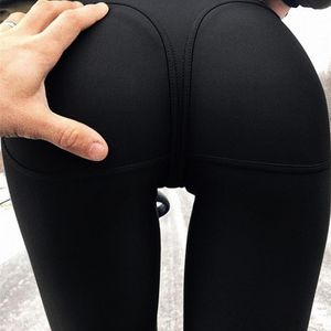 Sexy Black Solid Leggings Fitness For Women Clothing Sporting Workout Leggins Mujer Elastic Slim Pants Push Up Drop 210925