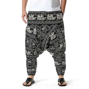 Africa Mens Trousers 2021 New Cotton Elephant Print Casual Pants Men Breathable Streetwear Oversize Baggy Male Harem Pants X0723