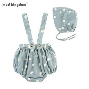 Mudkingdom Cortely Baby Girl Bloomer e Cap Set com Suspensórios Ajustáveis ​​Bonitos Bolinhas Romper Roupas de Primavera 210615