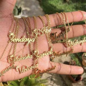Custom Crown Name Necklace For Girls Kids Gold Stainless Steel Necklace Personalized Nameplate Choker Crown Princess BFF Jewelry H1125