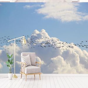 Wallpapers Custom Mural Céu azul e Branco Nuvens Cenário Papel de Parede Sala de Visitas Tv Sofá Fundo Da Parede Decoração Papel de Parede 3D