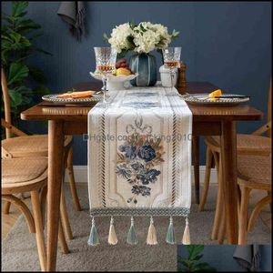 Bordslöpare dukar hem textilier trädgård lyx nordisk modern blomma broderi dinning dekoration tassel fest kaffedesk in dekor textil