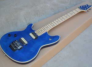 Guitarra elétrica azul canhoto de fábrica por atacado com folheador de plátano acolchoado, Floyd Rose