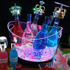 8L LED Luminous Bar Bar Ice Cube Baldes de armazenamento em forma de barril Bottle Bottle Bottle Bottle Bottle Bottle Light Up Champagne Wine Solter