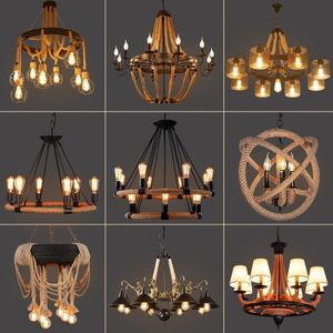 Pendant Lamps American Nostalgic Industrial Wind Bar Table Lamp Internet Cafe Restaurant Creative Retro Wrought Iron Rope ChandelierPendant