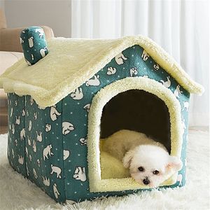 Зимняя собака кровать кровати домашнее хозяйство теплый огороженный кошка пещерный палатка квартира с моющейся подушкой для маленьких средних кошек котенок щенок 220221