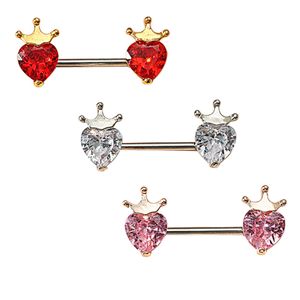 Surgical Steel Body Piercing Jewelry CZ Heart Nipple Ring with Crown for Women