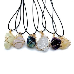 Unregelmäßige natürliche Energie Kristall Stein Halsketten mit Seil Kette Frauen Männer Anhänger Original Stil Party Club Schmuck