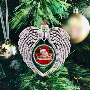 Nastro di Capodanno Ali d'angelo Ciondolo di Natale Foto Un pezzo del mio cuore è in paradiso Ornamenti per l'albero di Natale Decorazioni per la casa da parete con corda rossa