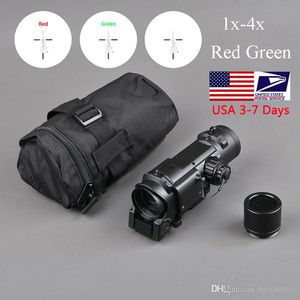 Tactical Rifle Scope Quick Detachable 1X-4X Adjustable Dual Role Sight Red and Green Optic Hunting Scope