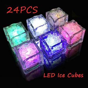 Decoração de festa 24 Pçs / 2set LED Cubos de Gelo Cubos de Incandescência Bola Flash Luz Luminosa Néon Casamento Festival Bar Vinho Sem gosto Vidro Supp