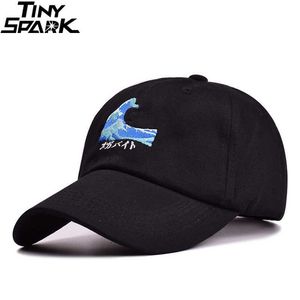 Erkekler Hip Hop Şapka Büyük Dalga Nakış Japon Kanji Harajuku Beyzbol Kapaklar Snapback Baba Kadınlar Gömme Şapka Siyah Beyaz Pembe Q0911 Caps