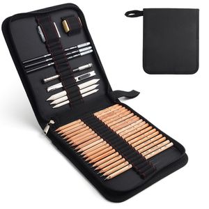 Marco 29 st Professionell Sketch Drawing Art Tool Kit med grafitpennor, kolpennor, papper Erasabel penna, hantverkskniv C0220