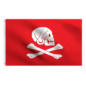 Henry Every Red Jolly Roger Totenkopf-Piratenflagge mit gekreuzten Knochen, 90 x 150 cm, 100D-Flagge, UV-beständig