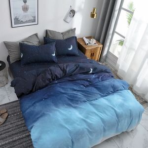 Starry Night Sky Sängkläder Ställer Mån och Stjärnmönster Gradient Färg Duvet Cover Set Bed Sheet Pillowcases för Boys Multi Storlek C0223