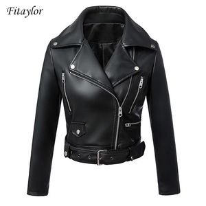 Fitaylor Black Faux Leather Jacket Women Spring Autumn Short Soft Pu Leather Jacket