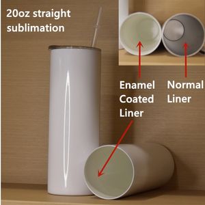 20oz Sublimacja Prosto Tumbler z Emalia Liner Stainless Steel Skinny Tumblery 2 warstwy Vaccum Wizolowane butelka Kubek samochodowy