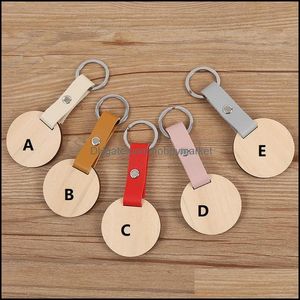 Key Rings Jewelry Natural Wooden Disc Keychain Wholesale Personalized Custom Letters Blank Pu Leather O Wood Disk Pendant Drop Delivery 2021