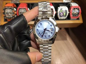 Herrklocka Fashion Designer Atmosfär Sky Blue Dial Arabic Numal Automatic Mechanical Watch Free Frakt Vattentät Sapphire Glass Mens armbandsur