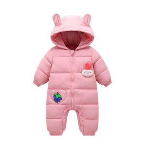 Winter Warm Born 6M 9M 12M Toddler Infant Zipper Jumpsuit Plus Velvet 70 80 90 100cm Cartoon Baby Boys Girls Rompers 210529