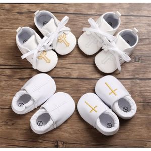 Baby Girls Baby Boys Cross Baptism Christening Elastic Closure Shoes Premium Soft Sole Infant Prewalker Toddler Sneaker Shoes 210317