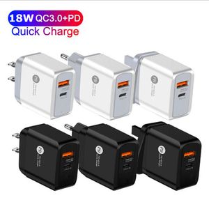 18W PD Type C Charger Adapter QC3.0 3A USB-C Quick EU US Wall Chargers voor iPhone 12 11 13 14 XS Max Samsung Xiaomi