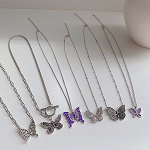 Kpop Harajuku Goth Colorful Butterfly Pendant Clavicle Neck Chains Necklaces For Women Egirl Friends Cosplay Aesthetic Jewelry