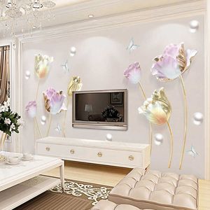 3d Tulipan Kwiat Motyl Naklejki Ścienne Zdejmowane Winylowy Salon TV Telefon Korytarz Sypialnia Wall Art Plakat DIY Home Decor 210705