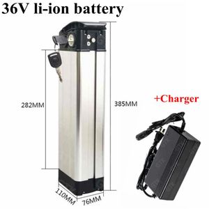 Bateria de prata de lítio de 36V 8AH 10AH 12AH LI ION Batteria com caixa de alumínio para a bicicleta dobrável Travelscooter + 3a carregador