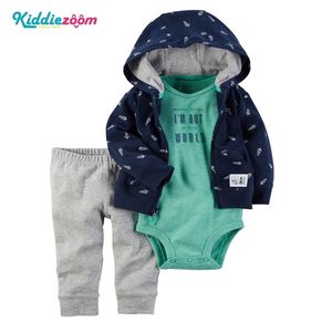 3 pcs menino unisex algodão terno 6-24m bodysuits + casaco + calça bebê menina roupas manga longa conjunto de roupas 210309