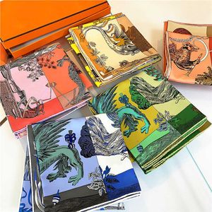 Lyxmärke Twill Silk Large Scarf Women Handmade Curling Horse Rider Animal Kvinnlig Twill Square Shawl Fashionbelt Squarescarve Q0828