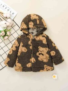 Cappotto in pile con cappuccio e stampa scozzese baby bufalo SHE