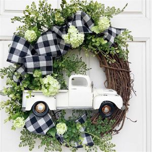 2021 Summer Farmhouse Truck Wreath Ultimo modo per dare il benvenuto all'estate Porta d'ingresso Decor Round Door Hanging Sign Ghirlanda natalizia Nuovo Y0901