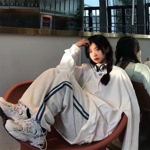 회색 조깅 스웨트 팬츠 여성 헐렁한 한국 스타일 스포츠 바지 대형 하라주쿠 조ggers Streetwear 캐주얼 바지 211008